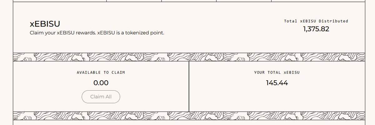 Weekend Alpha:

xEBISU POINTS CLAIM LIVE — xEBISU is tokenized a non-transferable point redeemable 1:1 for EBISU.

The campaign is intentionally designed to be non-dilutive.