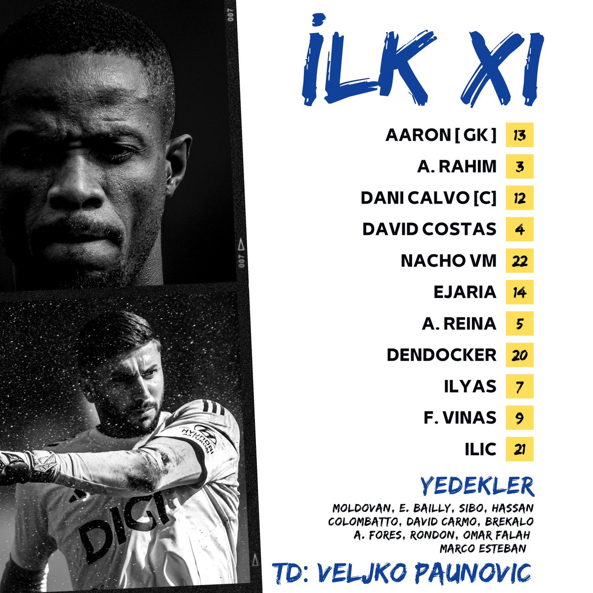 Real Sociedad maçı ilk 11’miz belli oldu.👇

#RealOviedoRealSociedad 
#DíadePartido
#VamosOviedo 🔵⚪️