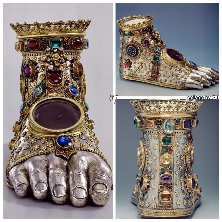 The Foot Reliquary from the Basel Minster treasury, a significant piece of medieval Christian art created around 1450.