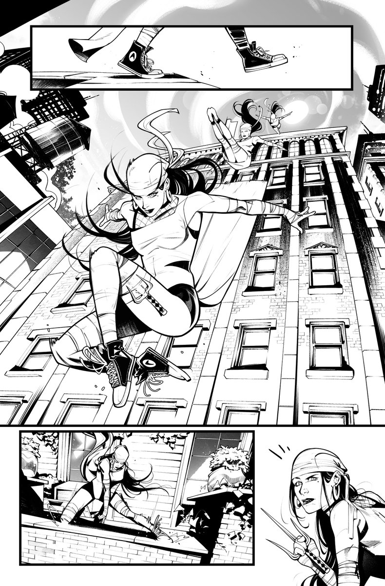 Finally...

THE DEFENDERS!

 Sample page 1. I wanted to re-design Elektra's costume here. Hope you like it! ❤️

#Elektra #MARVEL #ComicArt #comic #marvelart #IronFist