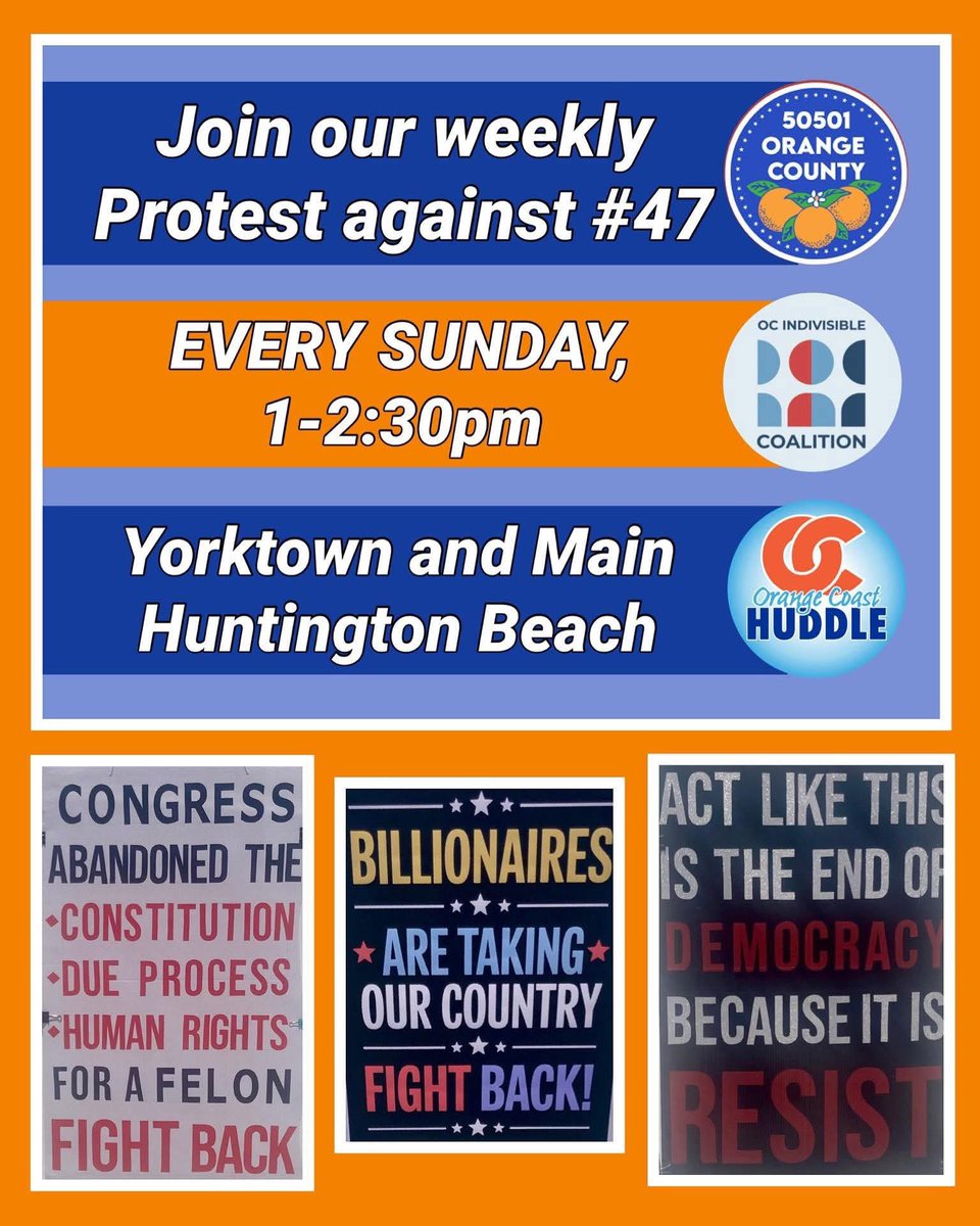 We can’t afford to stay silent.
The time for hoping things will get better has passed. Now is the time to show up, speak up, and stand together.

Join us every Sunday from 1:00–2:30 PM.
Bring your voice. Bring your heart. Our community needs you.

#HBforDemocracy #ShowUpSunday