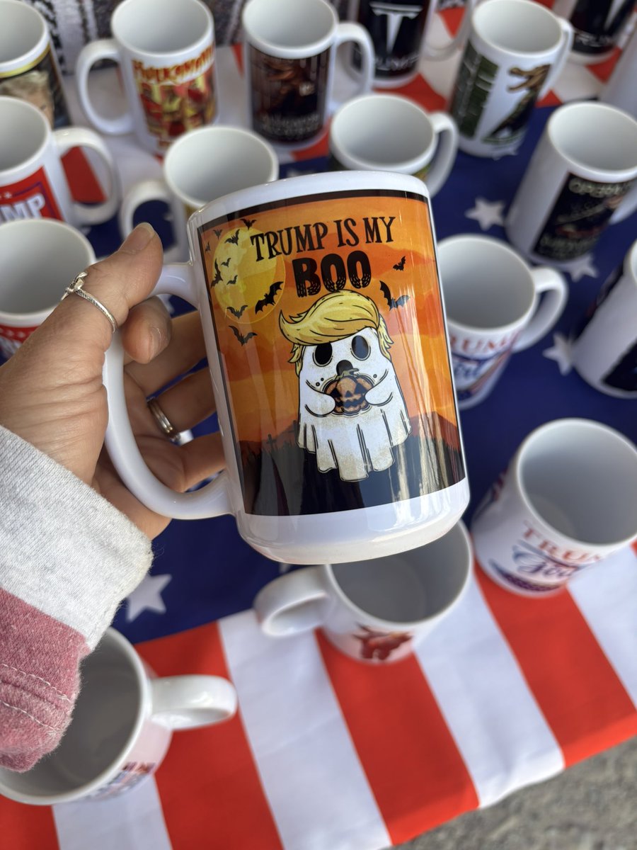PATRIOTS! WE ARE OPEN! Come grab these new Halloween style coffee mugs!