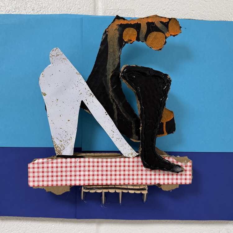 WalnutGroveHS's tweet photo. First few sculptures completed (students are learning to create low relief sculptures using color, pattern, and texture) with a challenge route to create a moving component) @ProsperISD #teachingup https://t.co/qFMmvkvQ8V