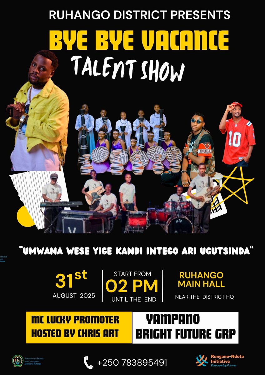 NYC RUHANGO District (@ruhangonyc) on Twitter photo Ejo n'umunsi Abayobozi bacu @ruhangodistrict baduteguriye(Bye Bye vacance talent show) ngo twidagadure numuhanzi witwa <a href="/yampanoofficial/">yampano</a>  adususurutse ntihazagire ubura 
✍️Umwana wese yige Kandi intego  Ari ugutsinda. Ejo n'umunsi Abayobozi bacu @ruhangodistrict baduteguriye(Bye Bye vacance talent show) ngo twidagadure numuhanzi witwa <a href="/yampanoofficial/">yampano</a>  adususurutse ntihazagire ubura 
✍️Umwana wese yige Kandi intego  Ari ugutsinda.