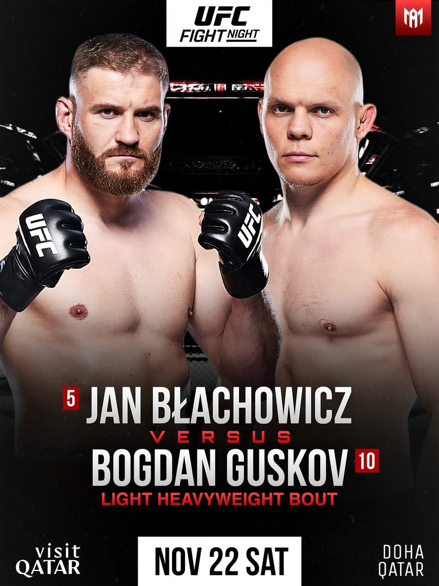Tomasz Machowski 🇵🇱 (@tomaszgorlice) on Twitter photo Confirmed🔥 Who are you betting on? Experience <a href="/JanBlachowicz/">Jan Blachowicz</a>🇵🇱 or youth <a href="/BogdanGuskov/">Bogdan Guskov</a>🇺🇿❓<a href="/ufc/">UFC</a> #Qatar #ufcfightnight Confirmed🔥 Who are you betting on? Experience <a href="/JanBlachowicz/">Jan Blachowicz</a>🇵🇱 or youth <a href="/BogdanGuskov/">Bogdan Guskov</a>🇺🇿❓<a href="/ufc/">UFC</a> #Qatar #ufcfightnight