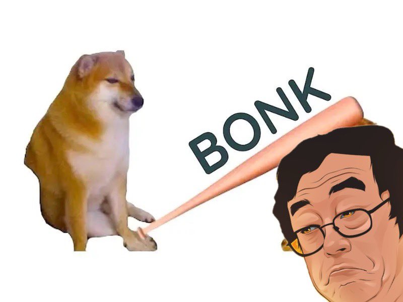 Bonk meme featuring a dog being hit with a bat labeled BONK