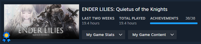 NullNo5's tweet image. Was in a metroidvania mood so I decided to complete this short game before silksong releases. Ender lilies is pretty good