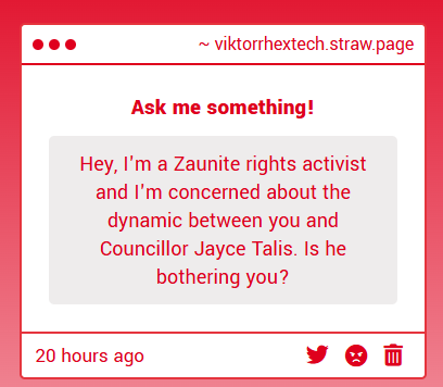 No.. not at all. I'm confused... what part of our dynamic has been concerning? We have a completely healthy relationship with each other.