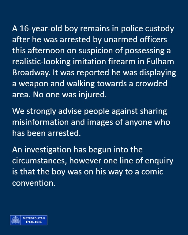 We have responded to an incident this afternoon in Fulham - details here: