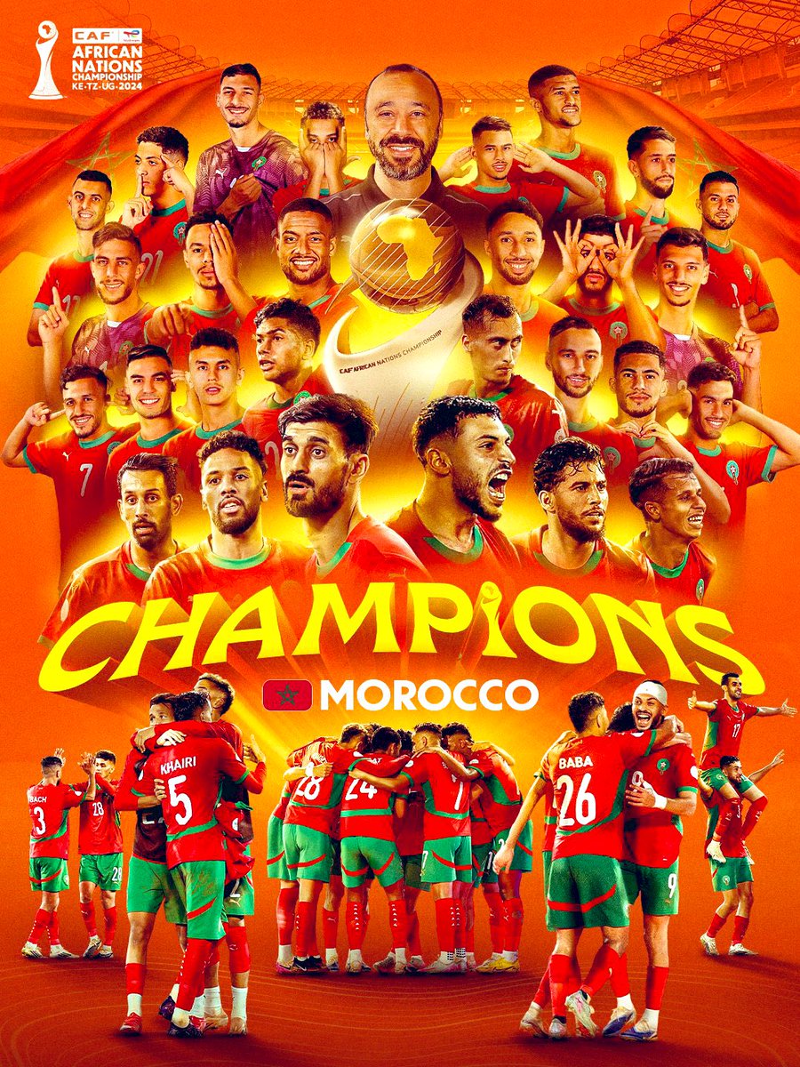 الف الف الف مبروك لأسود الأطلس 🇲🇦👏 التتويج المستحق بكأس الأمم الأفريقية CHAN في نهائي مثير فاز فيه المنتخب المغربي بنتيجة 3-2 على نظيره منتخب مدغشقر 

الإنجاز التاريخي يؤكد قوة المنتخب المغربي المحلي وتفوق البطولة الكروية المغربية التي تفرز نجوما يشرفون المغرب على المستوى القاري
