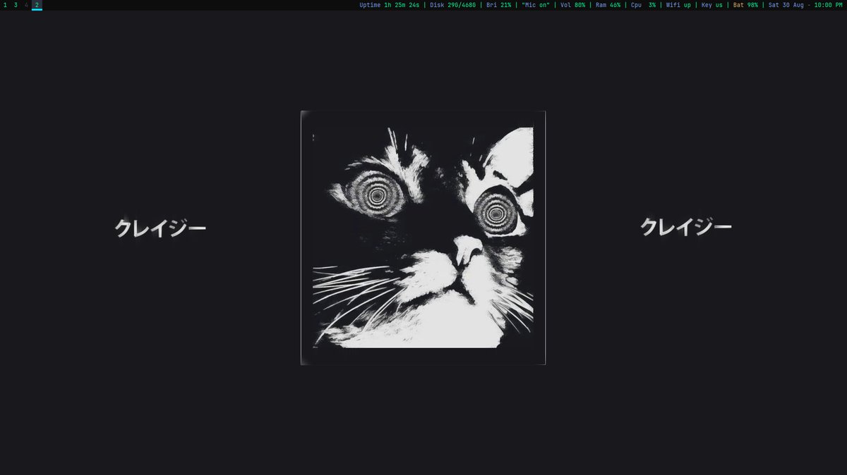 AriyamanDe12_24's tweet photo. Custom Rice I finished today 
OS: Linux mint
WM: i3wm
Compositor: picom
Shell: fish
Terminal: kitty
Editor distro: LazyVim
System info: fast fetch 

#linux #LinuxRice #unixporn https://t.co/NrCDysOuSw