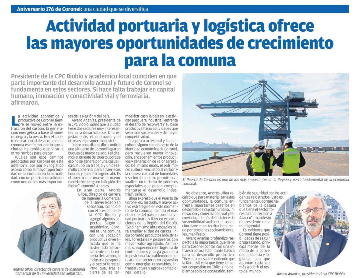 #PrensaCPCBiobío | El presidente de nuestra multigremial, Álvaro Ananías se refirió a la importancia de la actividad portuaria para Coronel, en el marco del aniversario de la comuna.

Vía: <a href="/elsurcl/">Diario El Sur</a>