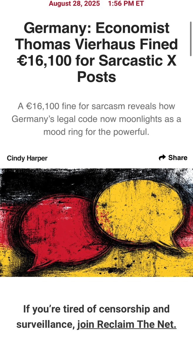 Thomas Vierhaus Fined €16,100 for Sarcastic X Posts

Thomas Vierhaus faces prosecution under Section 185 of the German Criminal Code for three X posts deemed insulting by officials and journalists.
reclaimthenet.org/german-economi…