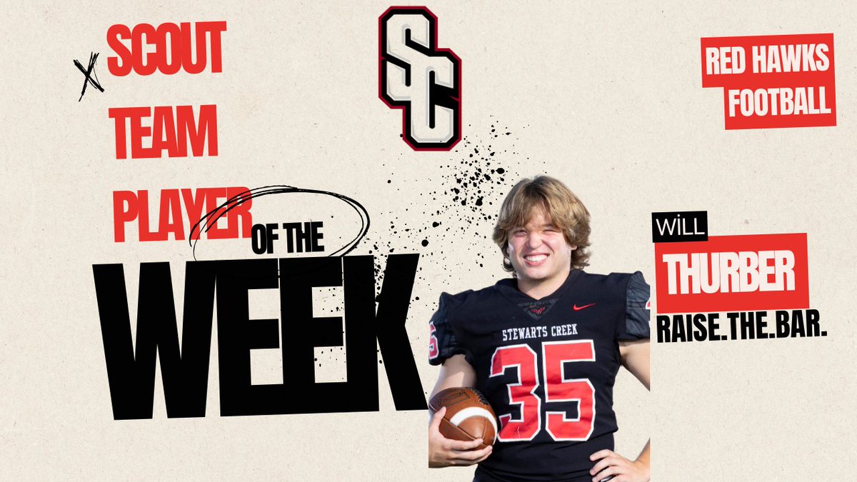 Huge shout out to Junior LB/RB, Will Thurber, for being named Scout Team Player of the Week for week 2 against Stratford!!! #raisethebar