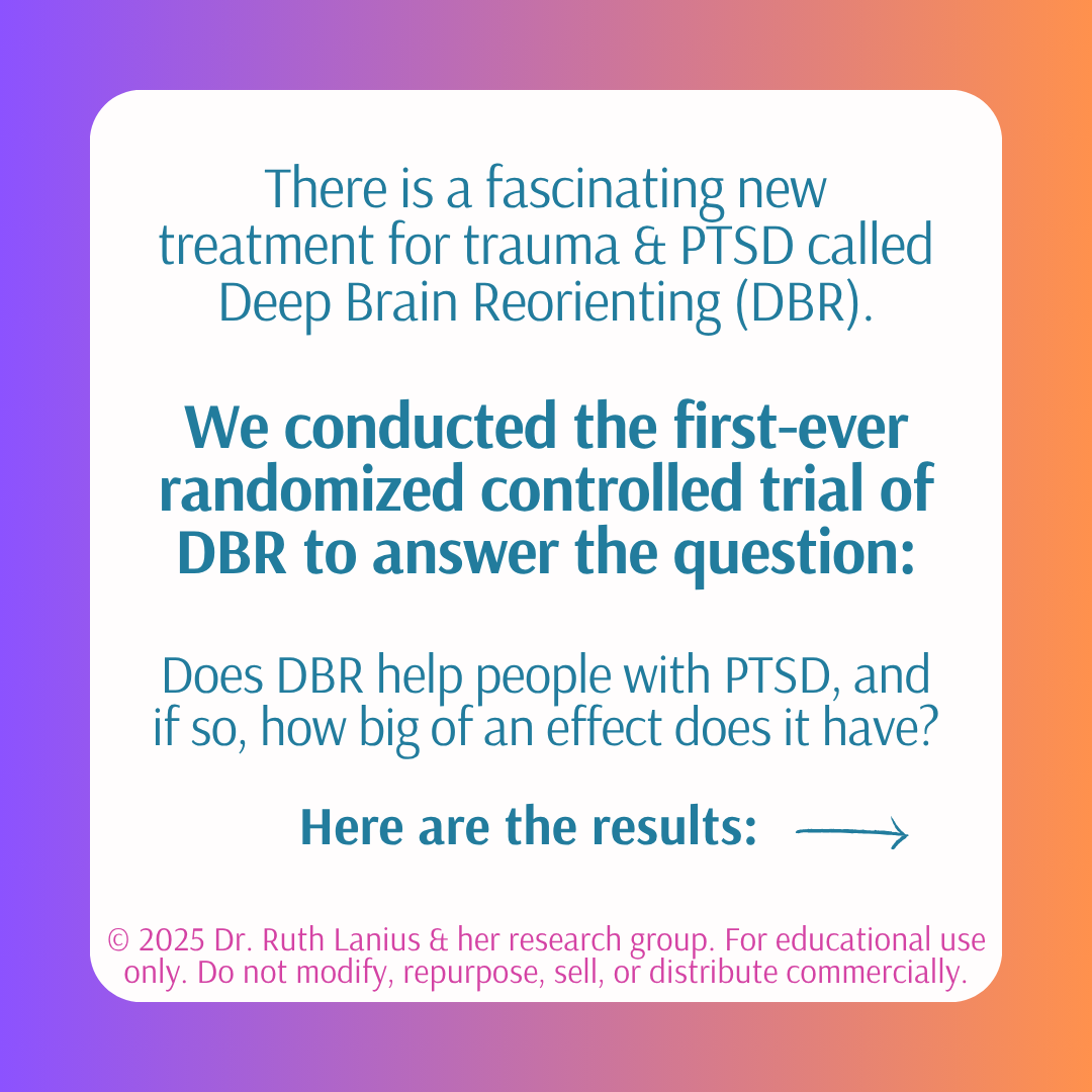 LaniusRuth's tweet photo. Here's an easy-to-understand summary of fascinating results of the first-ever randomized controlled trial on Deep Brain Reorienting (DBR)!
Conference 👉 https://t.co/Jo8FyYjgW0
Have you used DBR? What have you noticed? Questions? Comment below!
#PTSD #Trauma #DeepBrainReorienting https://t.co/JslJrtWVAT
