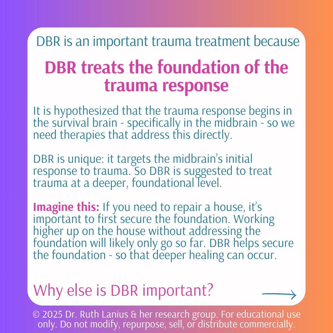 LaniusRuth's tweet photo. Here's an easy-to-understand summary of fascinating results of the first-ever randomized controlled trial on Deep Brain Reorienting (DBR)!
Conference 👉 https://t.co/Jo8FyYjgW0
Have you used DBR? What have you noticed? Questions? Comment below!
#PTSD #Trauma #DeepBrainReorienting https://t.co/JslJrtWVAT