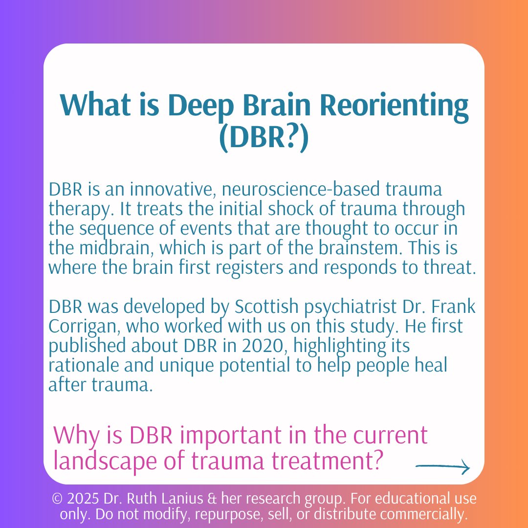 LaniusRuth's tweet photo. Here's an easy-to-understand summary of fascinating results of the first-ever randomized controlled trial on Deep Brain Reorienting (DBR)!
Conference 👉 https://t.co/Jo8FyYjgW0
Have you used DBR? What have you noticed? Questions? Comment below!
#PTSD #Trauma #DeepBrainReorienting https://t.co/JslJrtWVAT