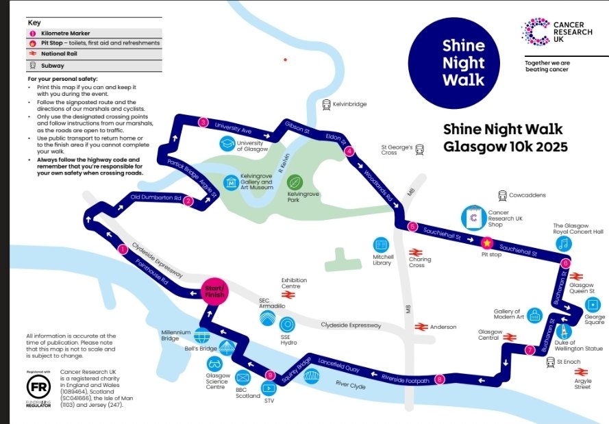 KoprowskiT's tweet image. Right #SaturdayNightFever 
Time to check the weather (a little rainy) in #Glaschu / old shoes (still works) / tracker (even older) and take part in #ShineNightWalk by @CR_UK and with a 10 km route across this beautiful city raise awareness on #BrainTumour with @braintumourrsch
