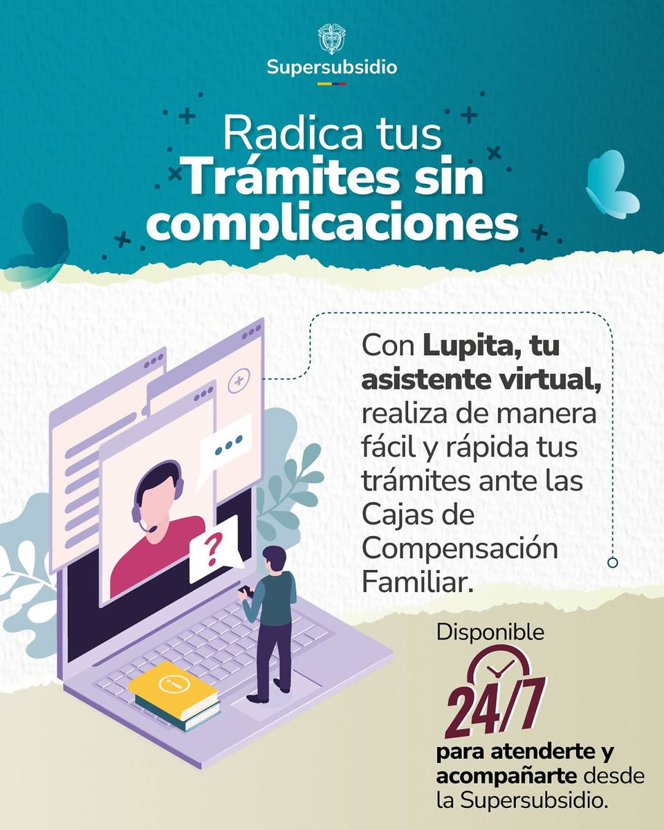 Supersubsidio's tweet image. 💚 Soy Lupita, la asistente virtual de la #supersubsidio 🤖

Te acompaño en tus trámites y recibo tus quejas, reclamos, solicitudes o peticiones frente a las Cajas de Compensación Familiar 🏠

🔗 Visítame: ssf.gov.co

#AsistenteVirtual #SubsidioFamiliar #Colombia