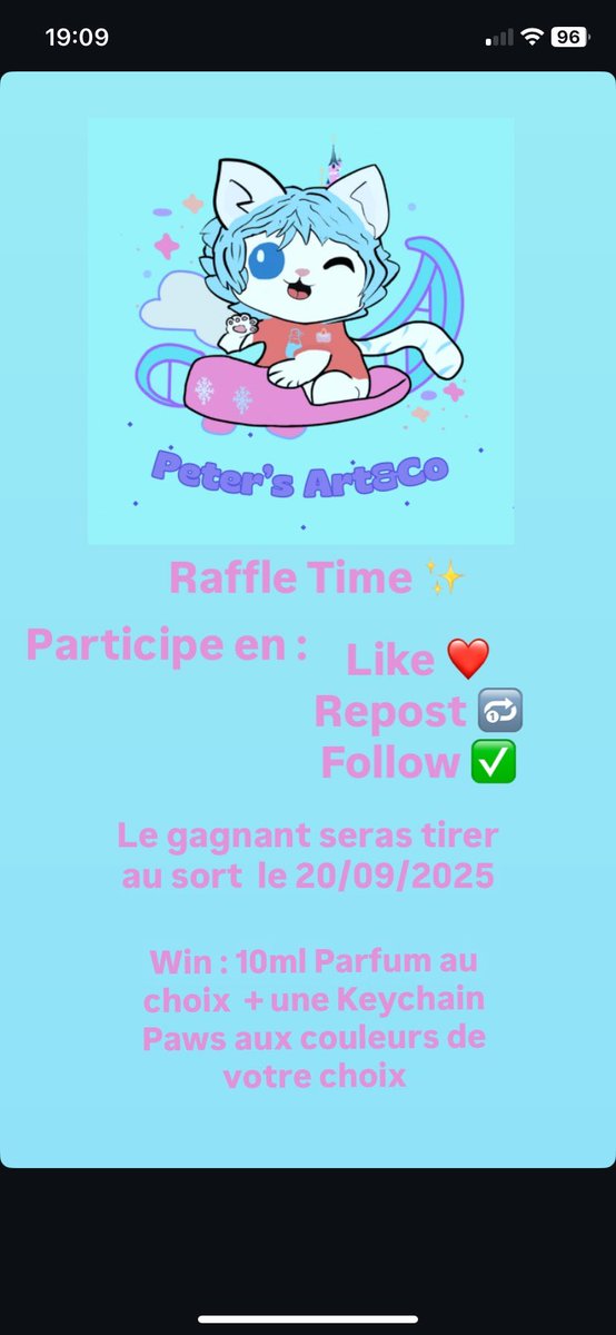 PeterEverAfter_'s tweet photo. Participez pour gagner 1 spray 10ml au parfum de votre choix et une paws Keychain.
Condition pour participer :
Like❤️
Follow✅
Repost 🔂
Le tirage au sort se feras le 20 septembre 2025
#raffle #raffletime #furry #furryart #paws #resine #sprayafursuit #spray #porteclef https://t.co/r1Tr3lslLG