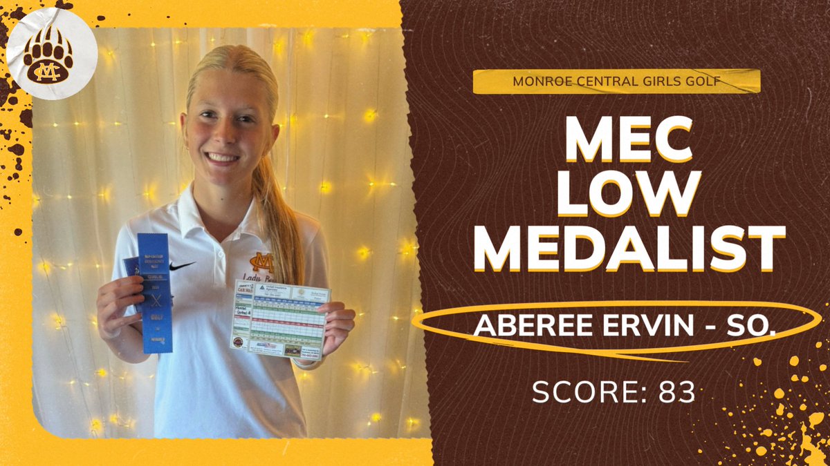 Monroe Central Golden Bears (@mcgoldenbears_) on Twitter photo Congratulations to Aberee Ervin on being the Girls Golf Mid-Eastern Conference Low Medalist! She shot a score of 83 at Cardinal Hills Golf Course! Way to to!
#GoBears🐻 <a href="/mathgeekmchs/">Sarah Van Pelt</a> Congratulations to Aberee Ervin on being the Girls Golf Mid-Eastern Conference Low Medalist! She shot a score of 83 at Cardinal Hills Golf Course! Way to to!
#GoBears🐻 <a href="/mathgeekmchs/">Sarah Van Pelt</a>