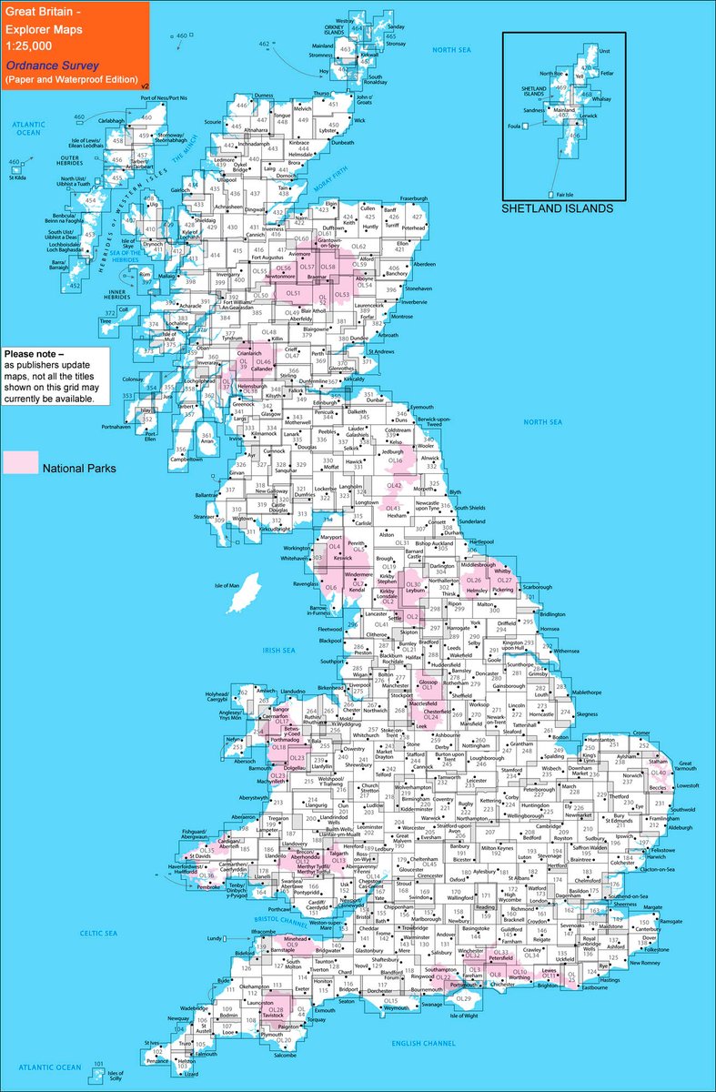 The Ordnance Survey Explorer Maps Grid. I wonder how many of these 1:25,000 scale maps I have walked within the boundaries of? And how about you?