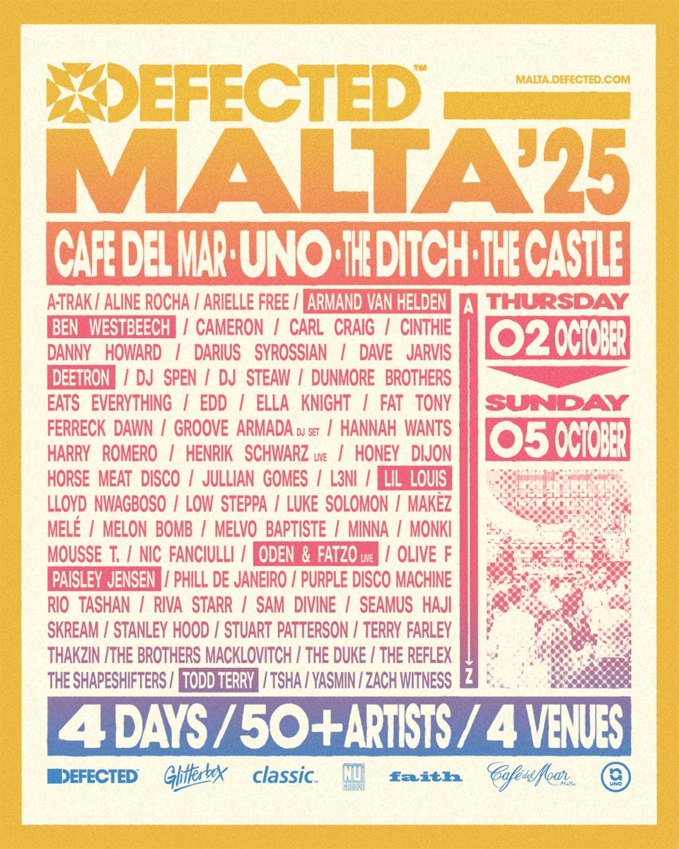 djtoddterry's tweet photo. @djtoddterry is heading to
@DefectedRecords Malta 2025
4 Days - 02-05 October
#DefectedMalta
Tix/Info https://t.co/LUrdO9kfyt https://t.co/PHayAnVk7T