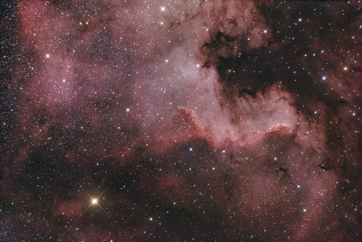 Testing my Carbonstar 150 Newtonian now that the moon is making a comeback.  Painting everything flat black to try and control bad stars.  So far so good.  

North American Nebula, 256 60 second subs, 2600MC Duo, Carbonstar 150.  #Astrophotography #spacephotos