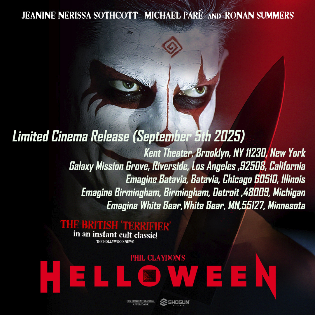 See Helloween on the big screen September 5th 2025.
Starring Michael Paré (Streets of Fire) , <a href="/JeanineNerissaS/">Jeanine Nerissa Sothcott</a> (Harbinger) &amp; Ronan Summers as Carl Cane. 
#Helloween #HorrorMovie #HorrorFilm #FilmNews
Check out the trailer
youtu.be/v33bKK7igTs?si…