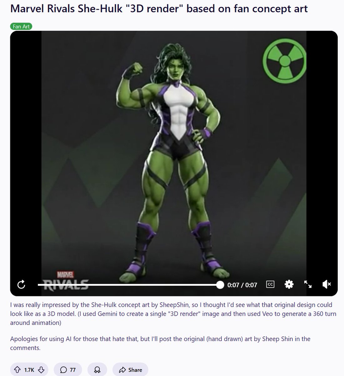 Someone fed my She-Hulk design to an AI 3d render engine and credited the wrong artist...

Can't even ask for permission??? Really makes you think twice about sharing work and interacting with people. 

They interact more on Reddit than in the X replies wow.