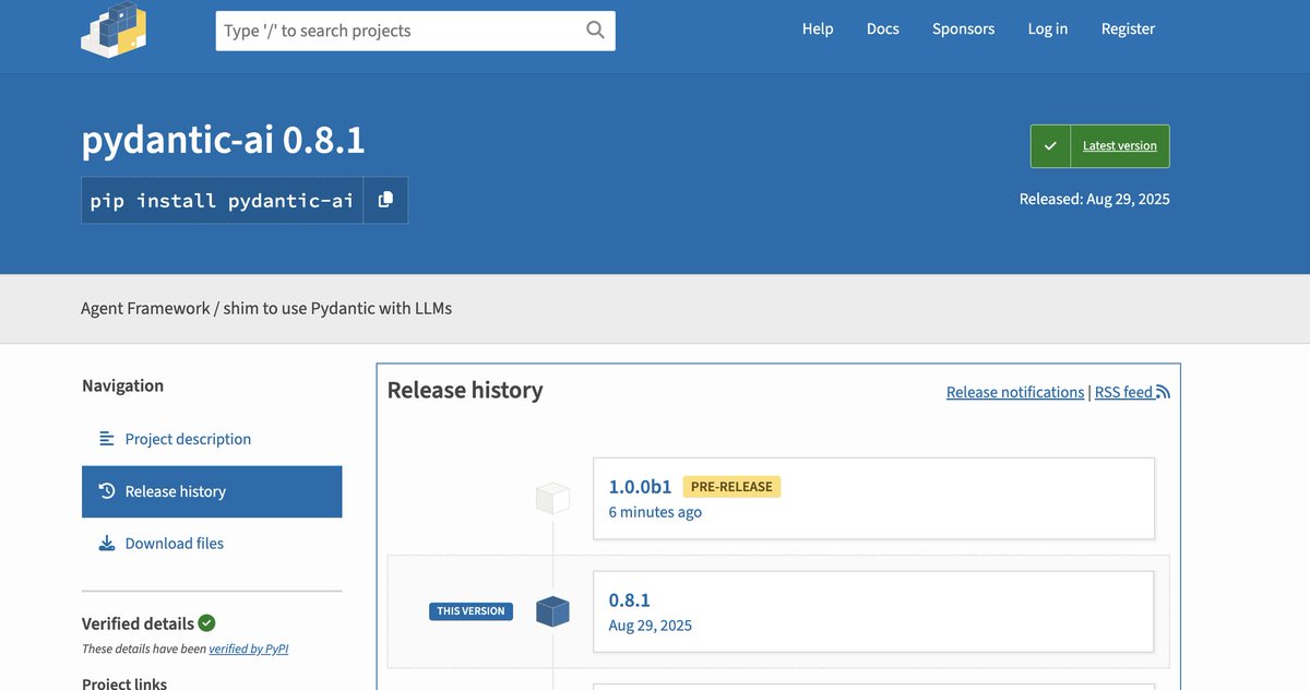 IT'S HAPPENING!

9 months after we released <a href="/pydantic/">Pydantic</a> AI, is about to go V1.

Please try the beta in the next week and let us know if you find any issues.

pypi.org/project/pydant…