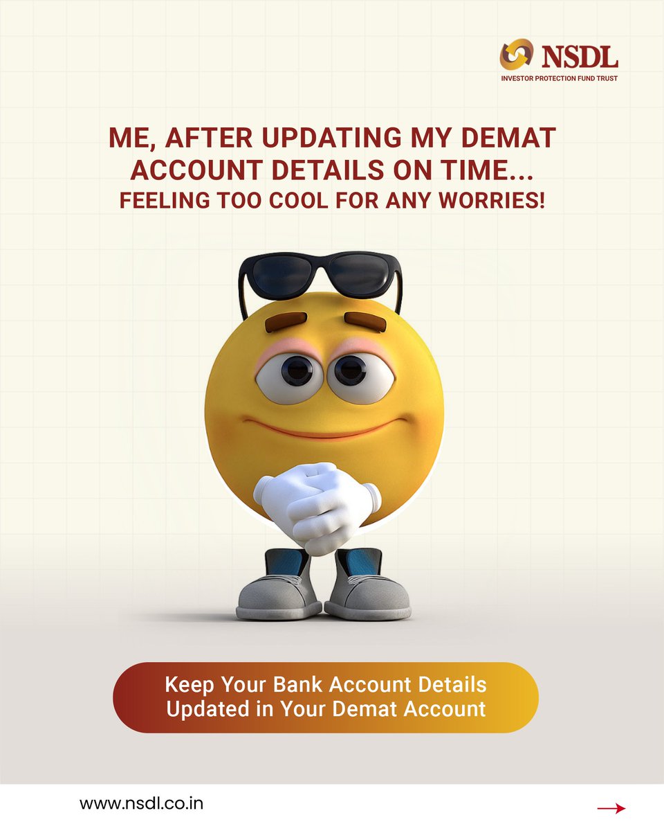 NSDL_Depository's tweet photo. Update your Bank Account in Your Demat Account.
Ensure your bank account info in your demat account is updated and prevent payment delays or issues.
#NSDL #BankAccountUpdate #DematAccount #InvestmentSecurity #UpdateYourDetails #SecureInvestments https://t.co/VoN4Udb6WR