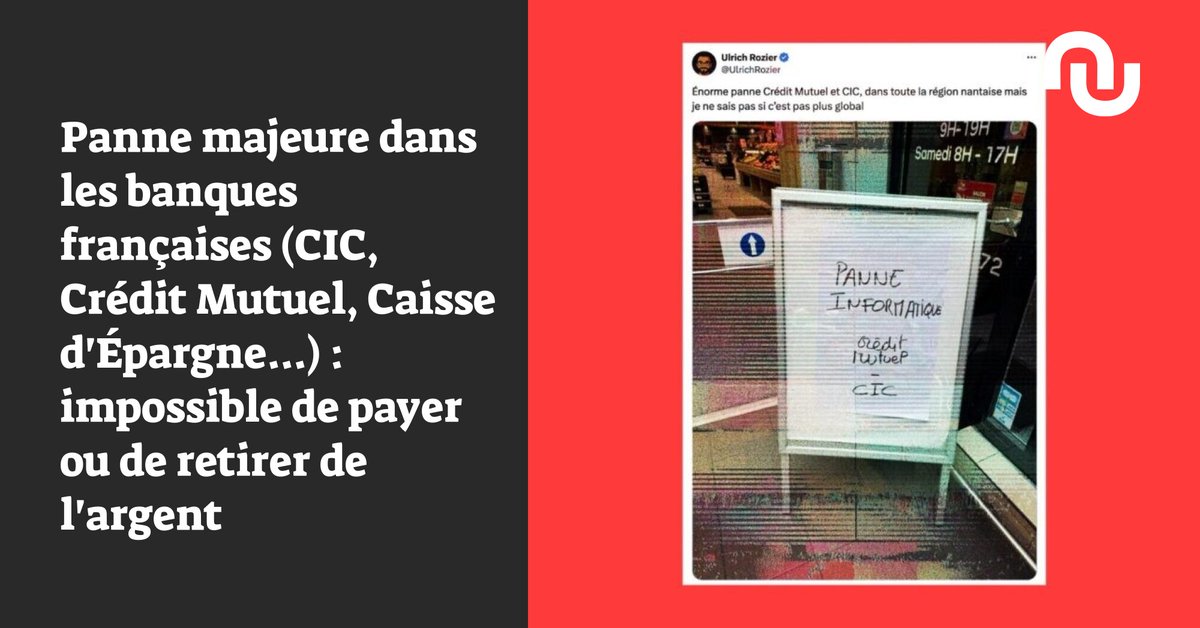 🚨  Panne majeure dans les banques françaises (CIC, Crédit Mutuel, Caisse d’Épargne…) : impossible de payer ou de retirer de l’argent
➡️ l.numerama.com/bqm #breaking