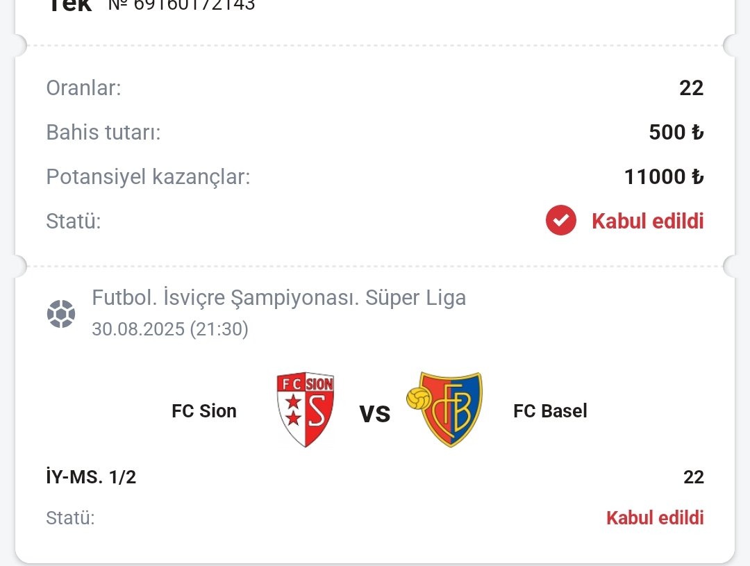 Sion - Basel 

1/2 veya toplam 5,5 gol üst yani 6+