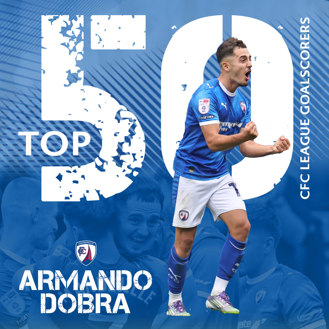 📈 Armando Dobra moved into Chesterfield FC's top 50 league goalscorers of all-time with his goal this afternoon against Crawley Town.

🇦🇱🪄

#Spireites