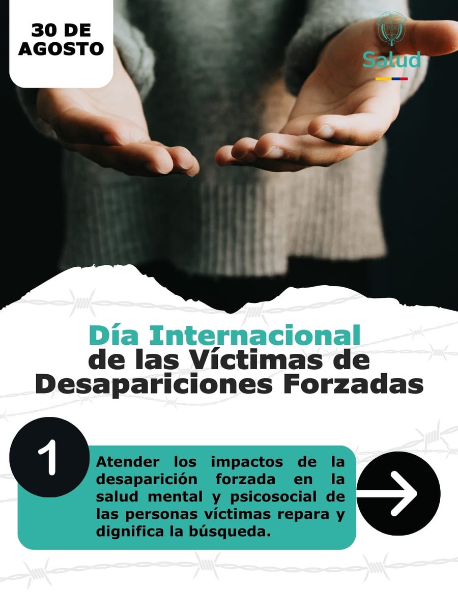 MinSaludCol's tweet photo. Hoy, 30 de agosto, el Ministerio de Salud y Protección Social se une a la conmemoración del Día Internacional de las Víctimas de Desapariciones Forzadas.

Ratificamos nuestro compromiso de acompañar a las familias, mantener viva la memoria y avanzar en acciones que fortalezcan la búsqueda y la garantía de derechos 💙