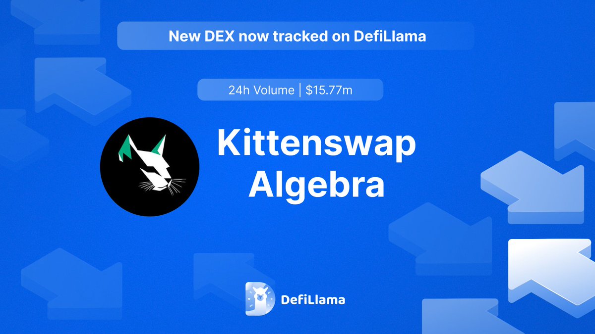 DefiLlama가 Kittenswap Algebra를 24시간 $15.77M 거래량으로 추적한다고 발표
