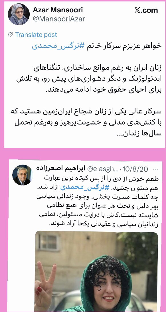 اولین ایرانی که وسط جنگ گفت ایران نباید غنی سازی داشته باشد نرگس محمدی بود.وسط جنگ دو بیانیه و یک ویدئو کنفرانس داشت.کاشف عمل آمد که طبق جلسه٢۴ خرداد بروکسل، قرار بوده در نبود پهلوی از یکم تیر رهبر دوران گذار باشد.

نفرات بعدی نفی کننده غنی سازی تعدادی اصلاح طلب بودند.جالب اینکه