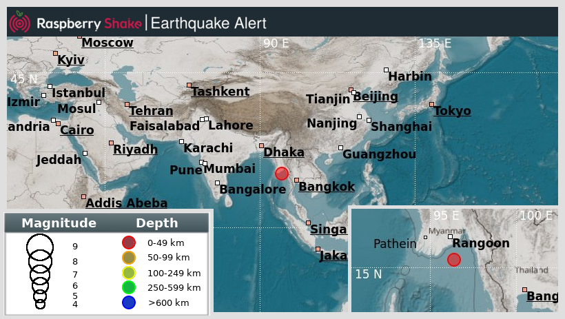 raspishakEQ's tweet photo. Preliminary M5.0 #Earthquake
ID: #rs2025rbrzvz
124km from #Pyapon, #Myanmar
2025-08-30 17:05 UTC
Source: #GFZ
@raspishake
Join the largest #CitizenScience EQ community ➡ https://t.co/Y5O0dgJqJF
EVENT ➡ https://t.co/gQUX0P0R57 https://t.co/OHkPBrXMFx