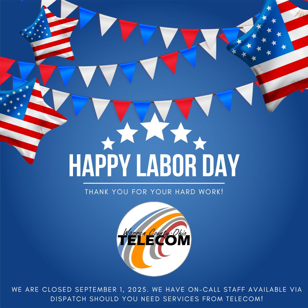 Happy Labor Day from Warren County Telecommunications! 
Today, we honor the hard work and dedication of our incredible team and all our Warren County Public Safety workers who keep our community connected. Enjoy the holiday, and let’s celebrate the spirit of hard work and unity.