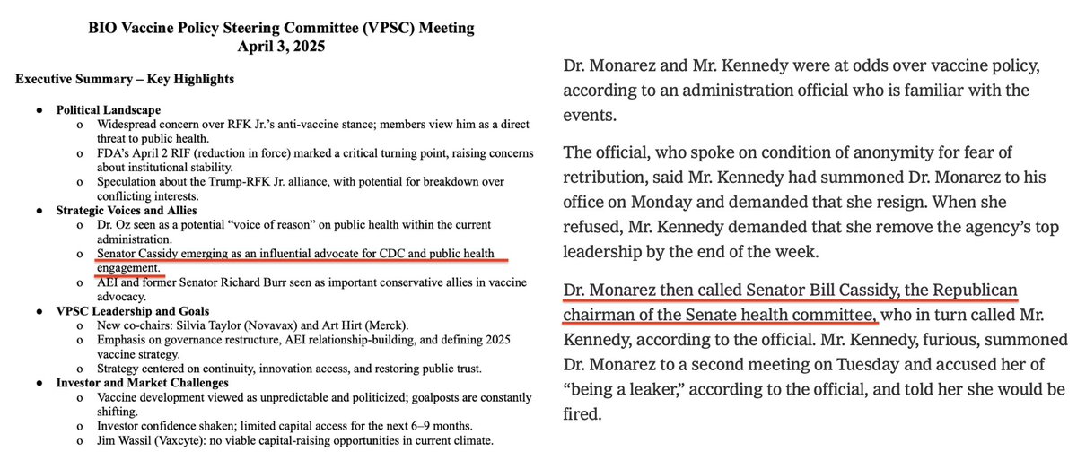 Industry's lobbying strategy to control CDC leaked a few months back and involves Senator Cassidy.

Here's what NY Times reported recently fired CDC Director Susan Monarez did days ago: she ran to Senator Cassidy.