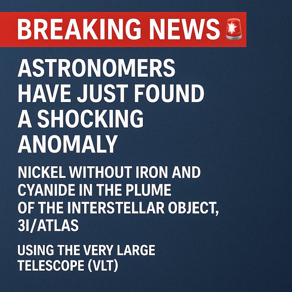 NEWS🚨: Astronomers have just found a shocking anomaly ── Nickel without iron and cyanide in the plume of the interstellar object, 3I/ATLAS ── using the Very Large Telescope (VLT)