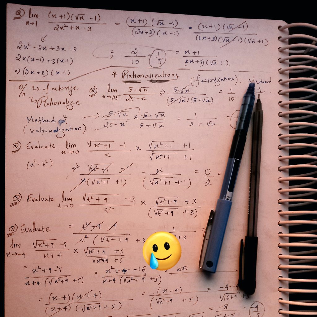 herooffjustice's tweet image. Day 38 - Becoming an AI/ML God

&amp;gt;Calculus: Lecture - Evaluating Limits, more factorisation questions, solving 0/0 using Rationalization, questions (lecture).

(Couldn&apos;t study Linear Algebra :( )

TBC