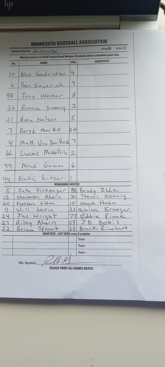 Minneapolis Warriors vs. Miesville lineups
