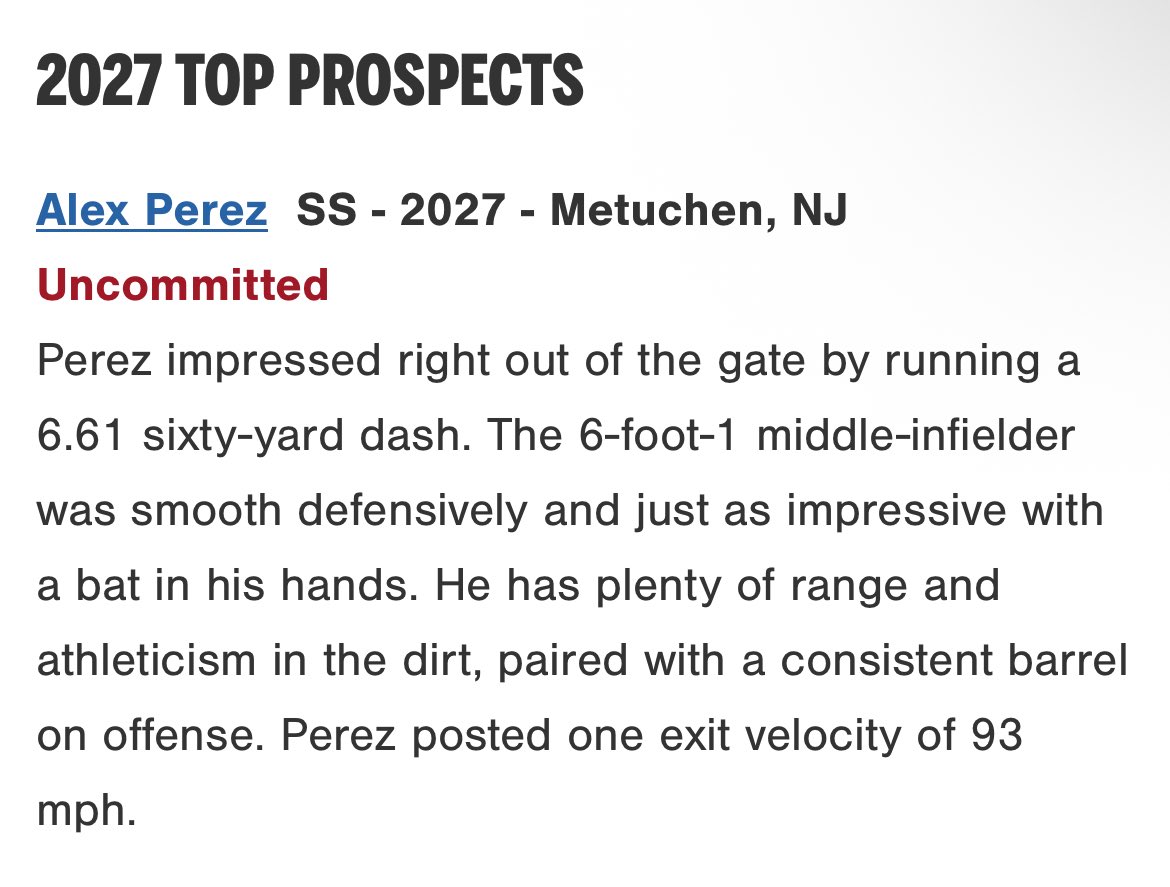 Another huge thank you to  <a href="/PerfectGameUSA/">Perfect Game USA</a> <a href="/PGMidAtlantic/">PG Mid Atlantic (NY, NJ, PA, MD,DE,DC)</a>. I am beyond grateful for the opportunity to showcase all my hard work, my new grade, the amazing reports, and especially the new rankings. You get what you put in and the grind won’t stop.

<a href="/9ersBaseball/">9ers Baseball Club</a> 
<a href="/RutgersPrepBall/">RutgersPrepBaseball</a>