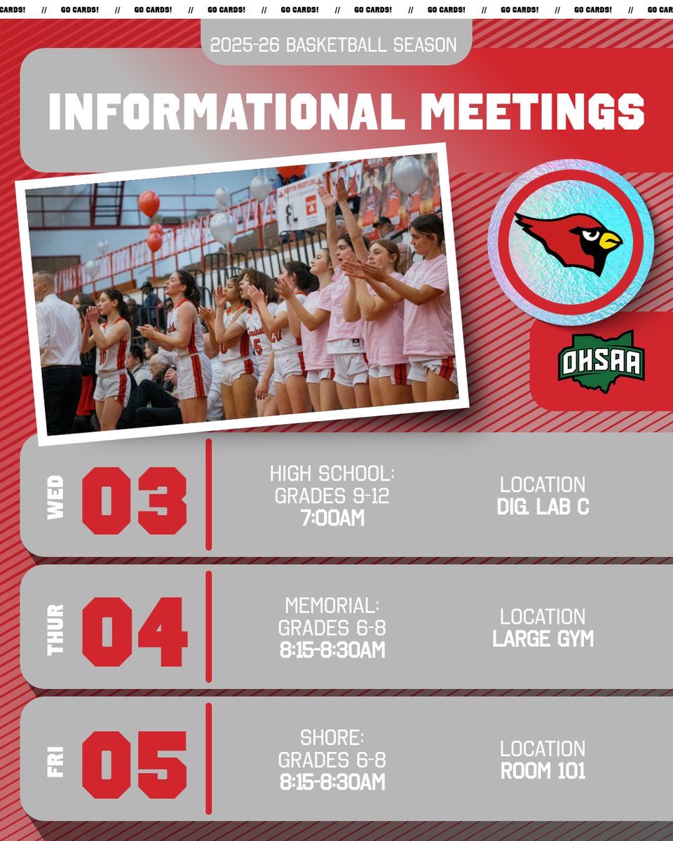 🚨GIRLS INTERESTED🚨
This week we will have important meetings for girls interested in playing basketball this upcoming season! Do not miss out! ⏬️