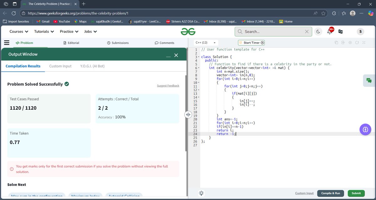 Sajal4340's tweet photo. Day 403 of 30 Days Streak Challenge

#geekstreak2024 #geeksforgeeks #gfg #potd #gfgpotd #dsaproblems #30daysofcode https://t.co/grEgfsp8B8