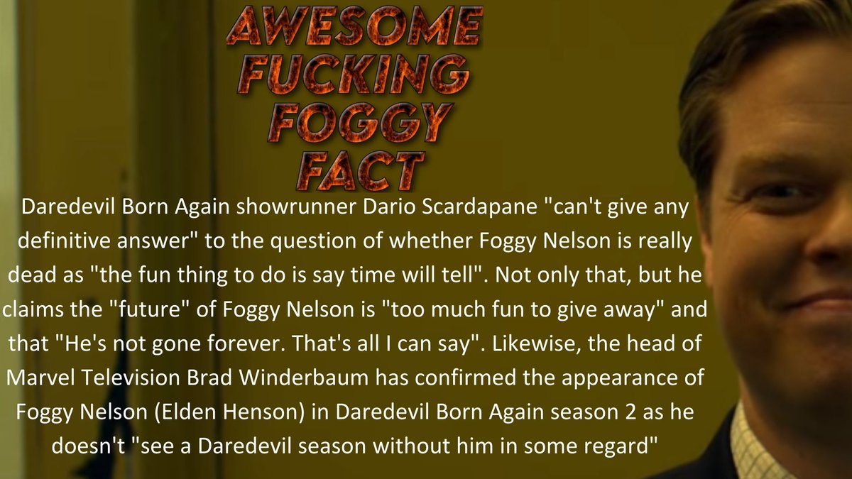 Awesome fucking Foggy fact in honor of Elden Henson's awesome fucking birthday: Foggy Nelson is alive