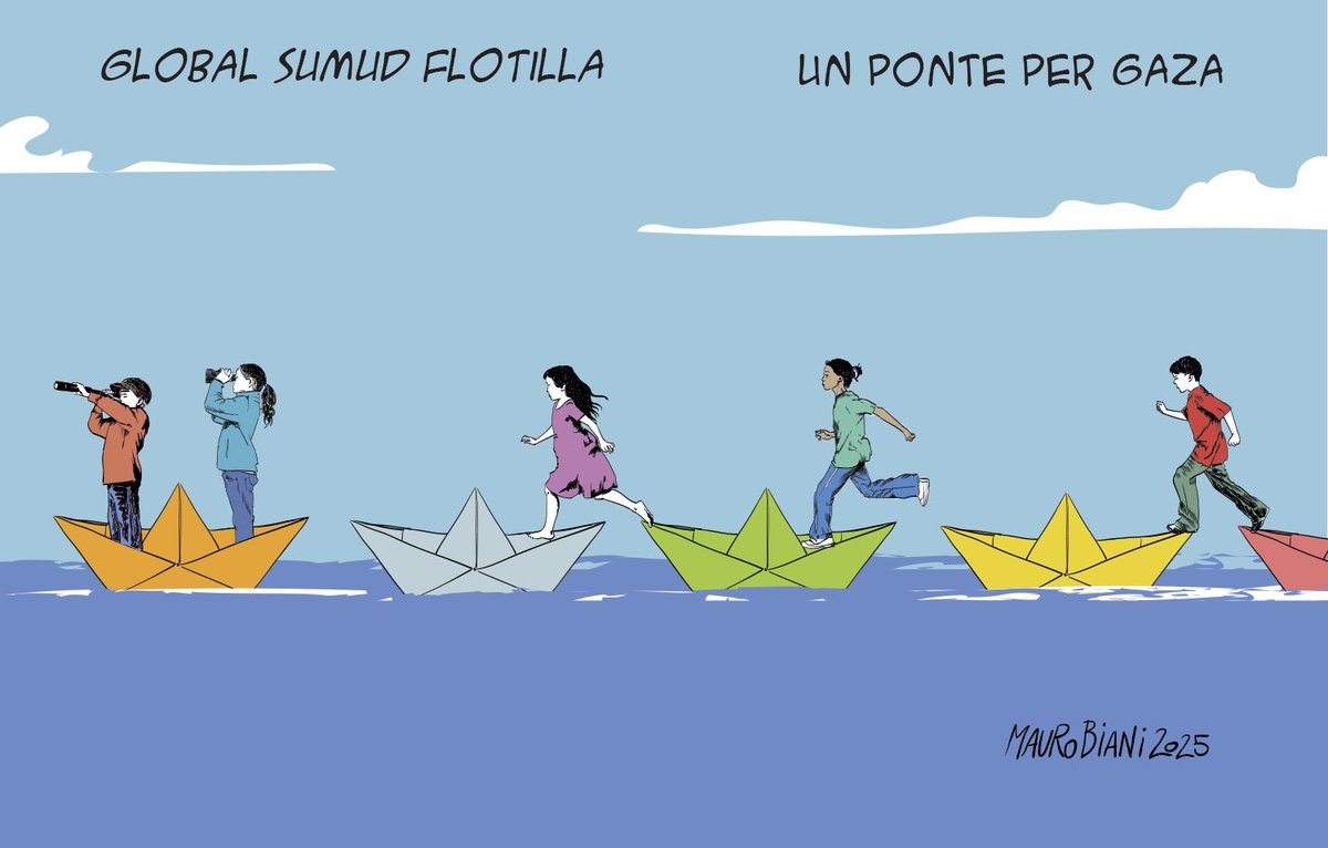 #GlobalSumudFlotilla #FlottigliaGlobalePerGaza
Con la nonviolenza, con <a href="/gmtgitalia/">Global Movement to Gaza Italia</a> 

(la vignetta uscita su <a href="/repubblica/">Repubblica</a> il 27.8.2025)