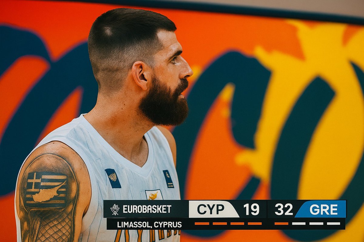 A Greek player from Cyprus, carrying the tattoo of the Greek flag on his arm, stood today against the team of the motherland. 

A moment beyond the game. 🇨🇾💙🏀🇬🇷

Our grandparents &amp; fathers were Greeks, we are Greeks, and so will our children.

One nation. 

#eurobasket25
